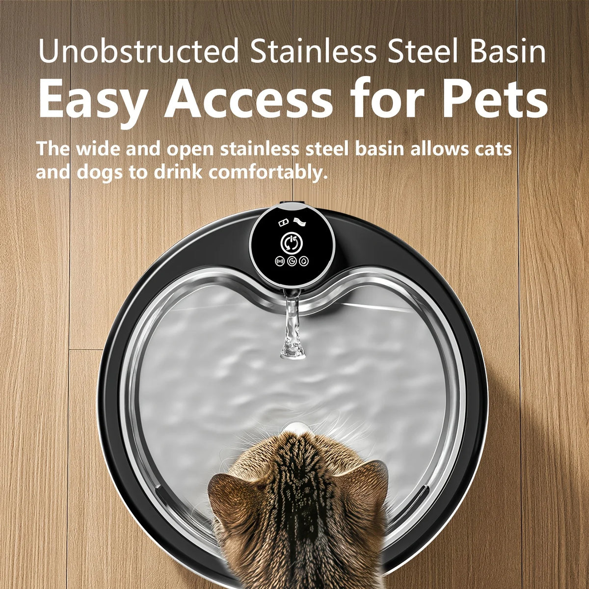 ERAMONG Smart Wireless Cat Water Fountain Stainless Steel Design