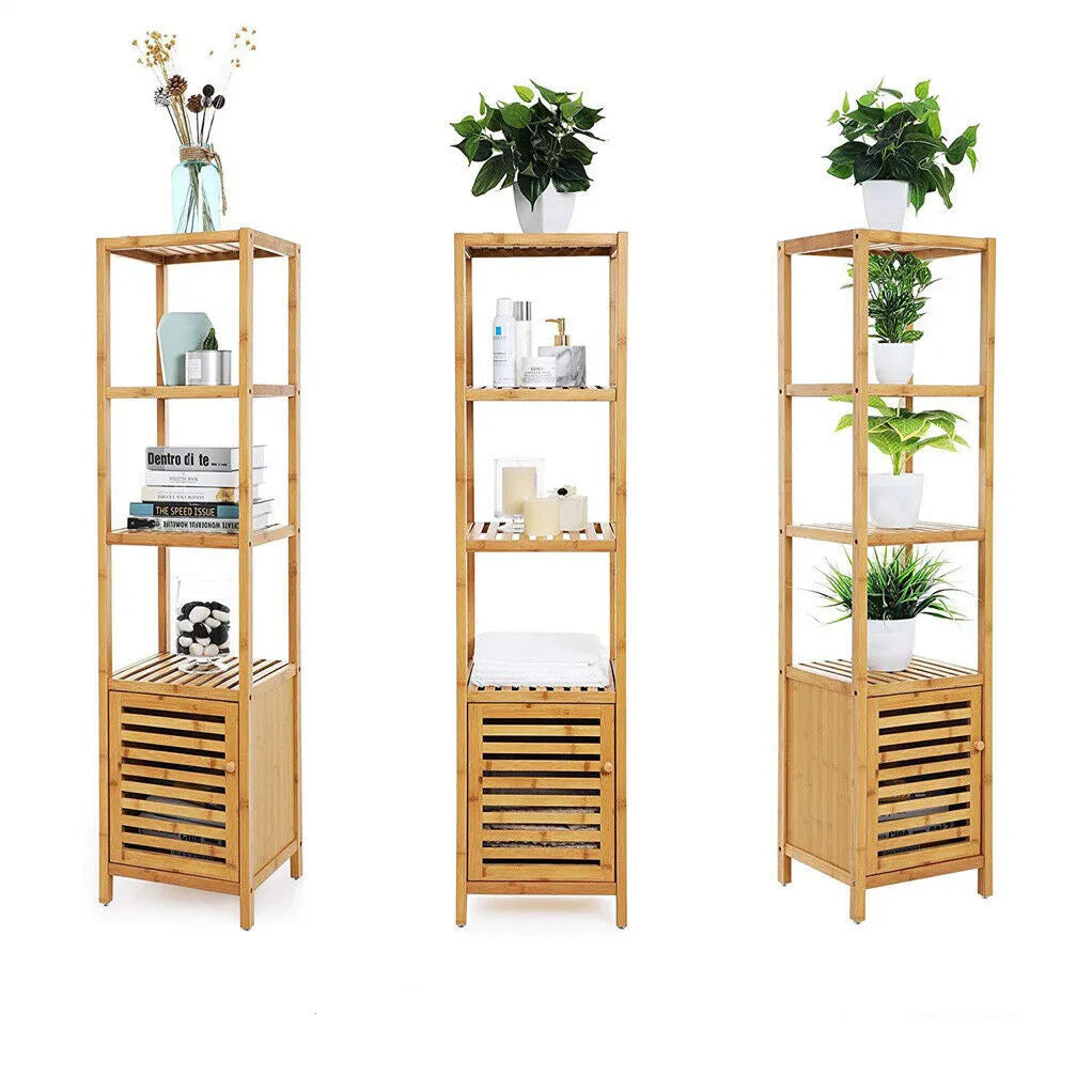 Freestanding Bamboo Bathroom Storage Cabinet With Corner Shelf Rack