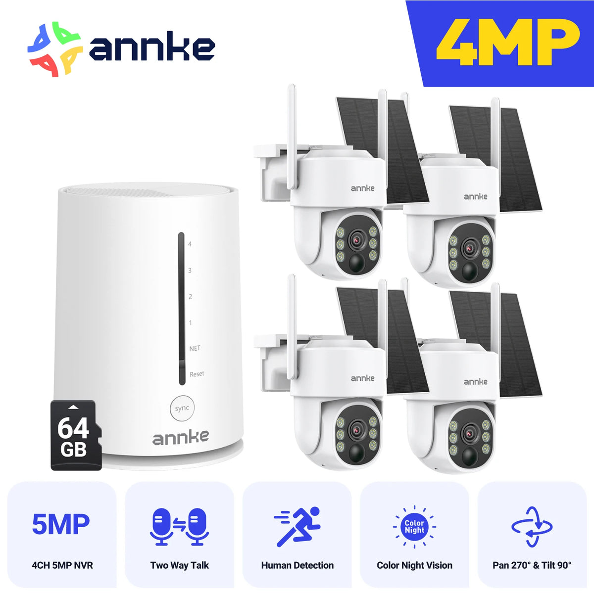 Annke 4MP Wireless Security Camera Kit With Solar NVR