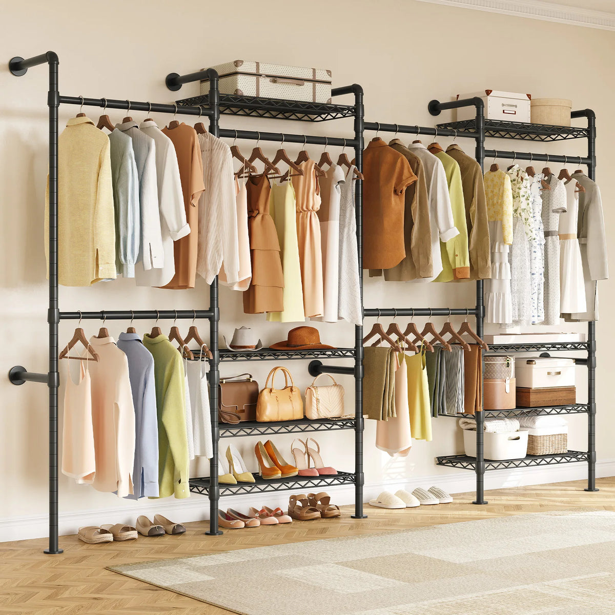 ONBRILL Wall Mounted Industrial Pipe Clothing Rack With Expandable Rods