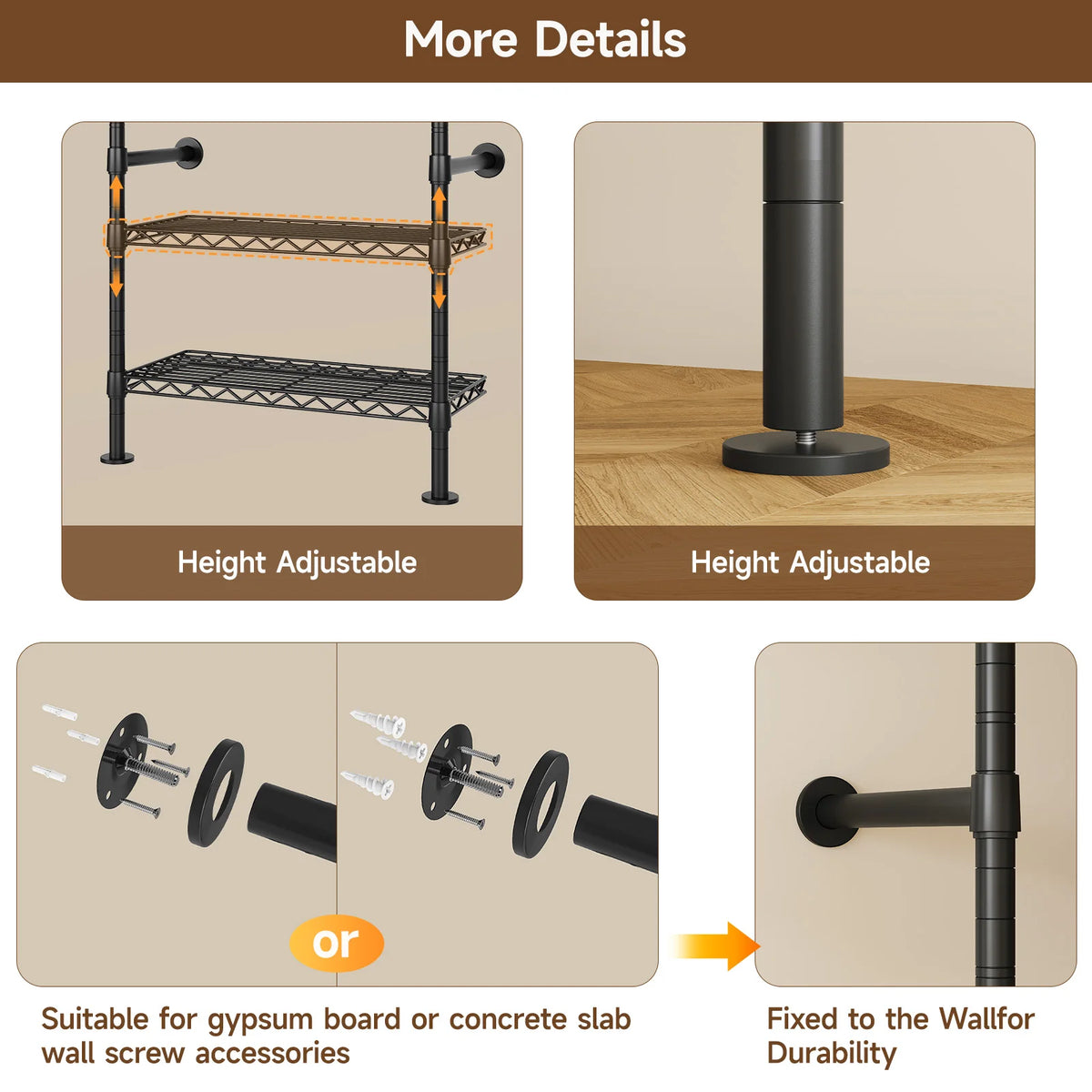 ONBRILL Wall Mounted Industrial Pipe Clothing Rack With Expandable Rods