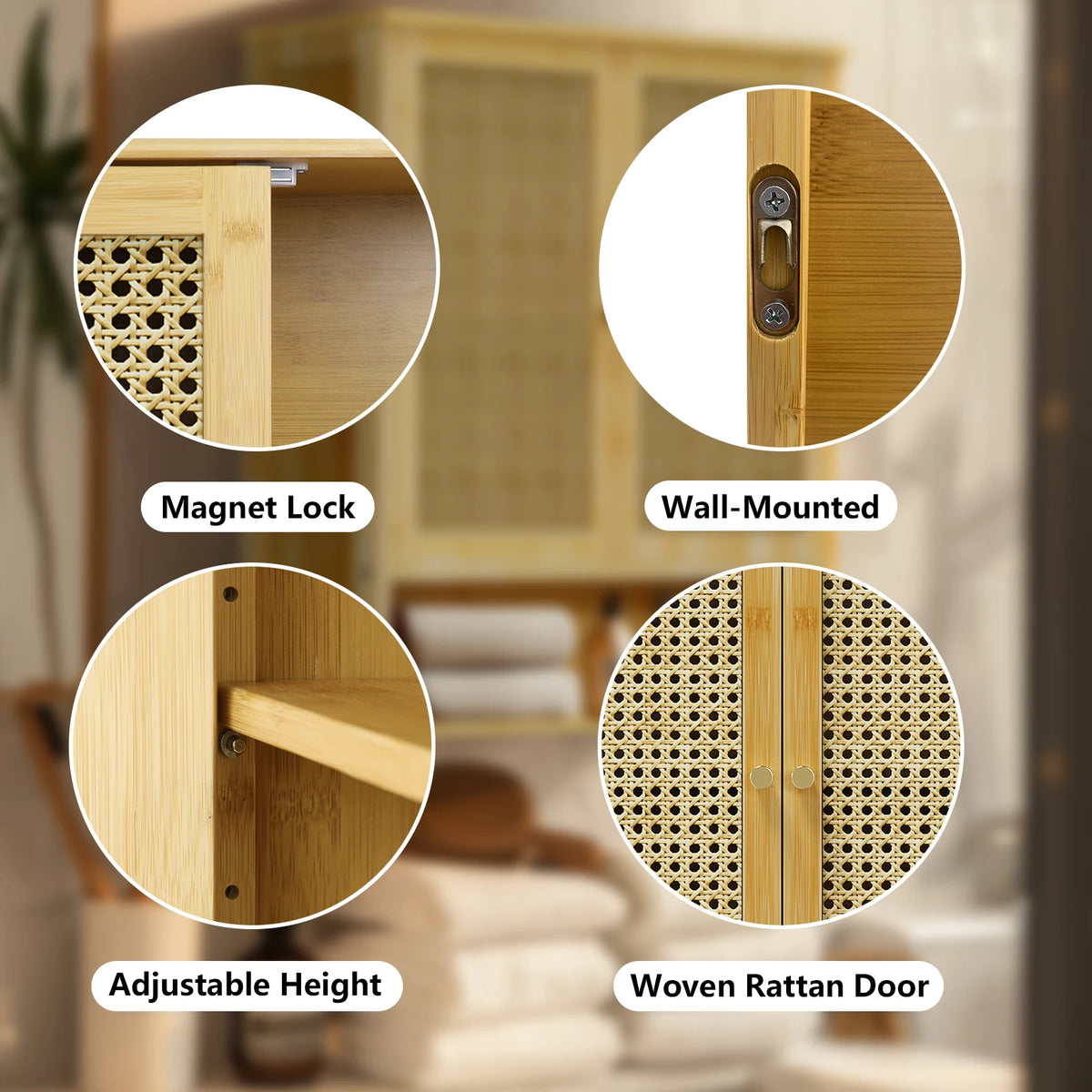 Bamboo Over Toilet Bathroom Wall Cabinet With Shelves And Doors