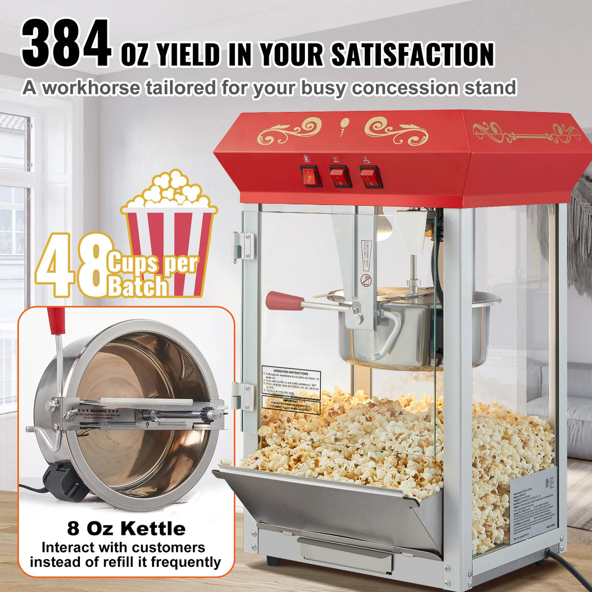 SucceBuy Commercial Electric Popcorn Maker With Stainless Steel Heating Kettle