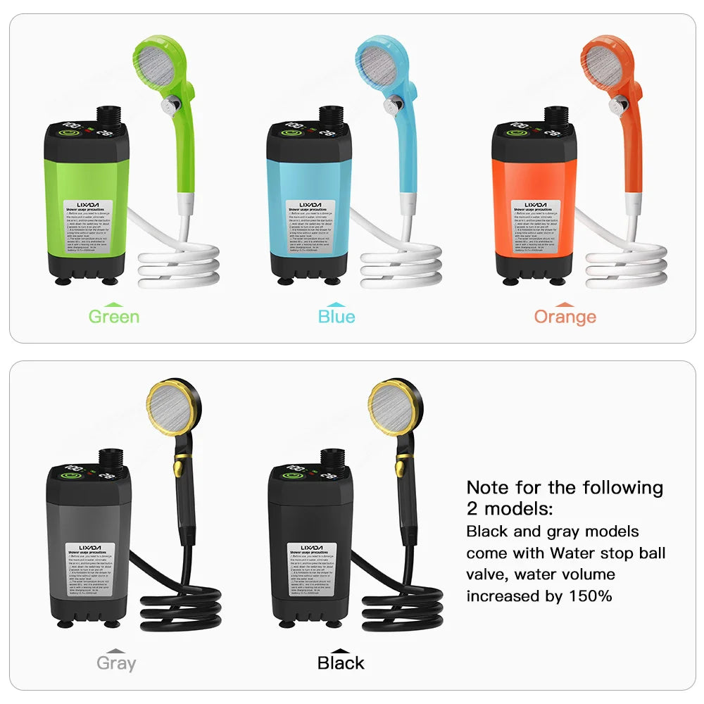 Lixada Portable Camping Shower Pump With Digital Display And Battery