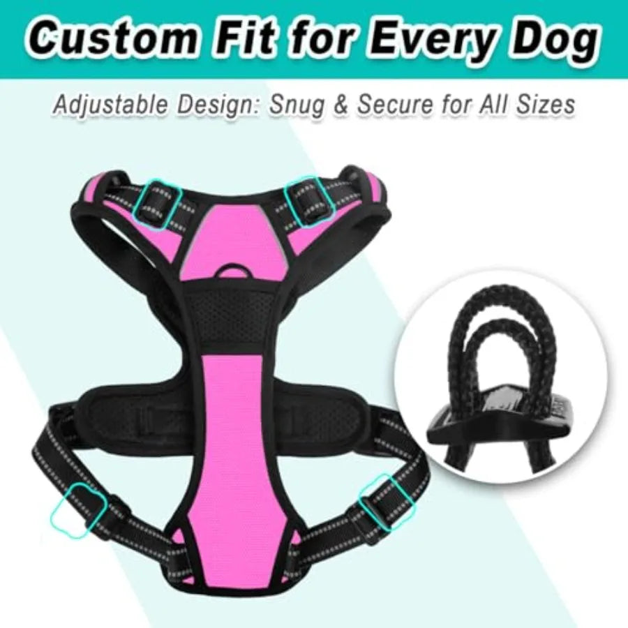 No Pull Pet Harness Dog Harness Adjustable Outdoor Pet Vest 3M Reflective Oxford Material Vest for PINK Dogs Easy Control for S