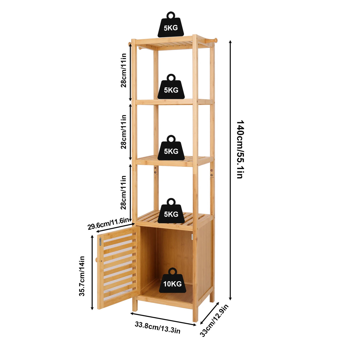 Freestanding Bamboo Bathroom Storage Cabinet With Corner Shelf Rack