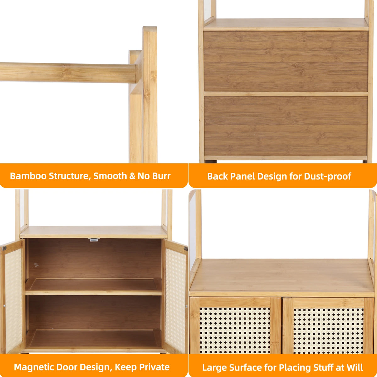 Bamboo Garment Rack With Hanging Rod And Multiple Storage Shelves