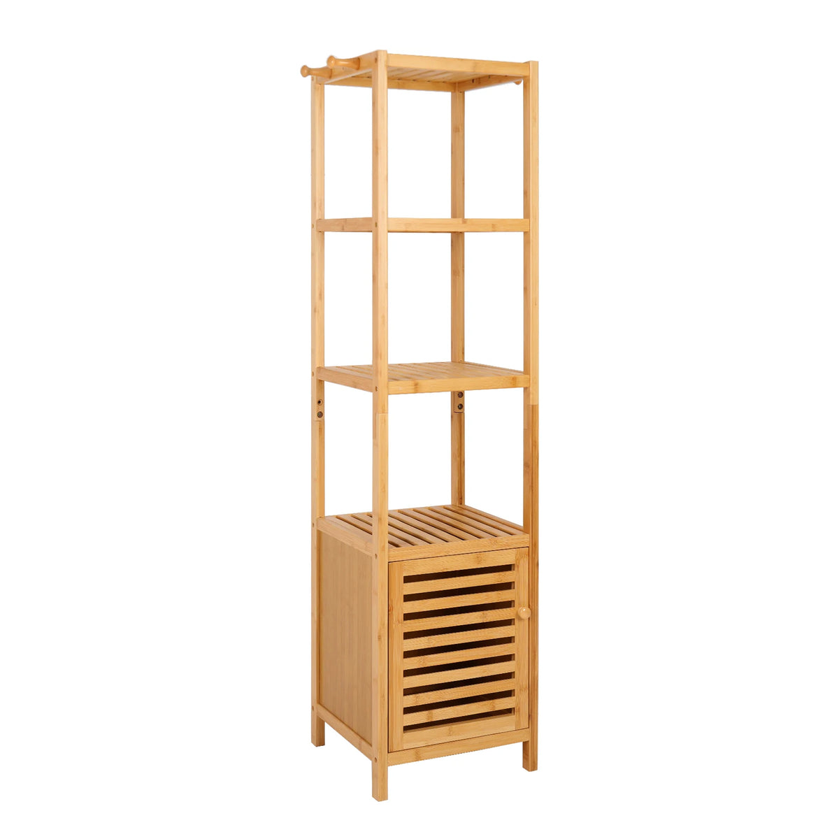 Freestanding Bamboo Bathroom Storage Cabinet With Corner Shelf Rack