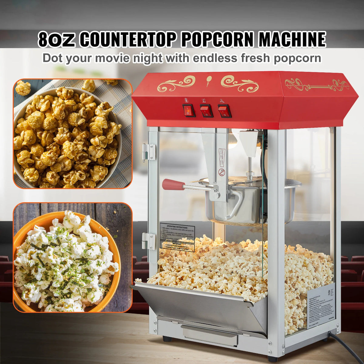 SucceBuy Commercial Electric Popcorn Maker With Stainless Steel Heating Kettle