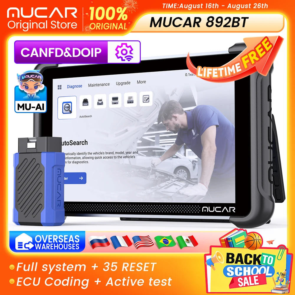 MUCAR 892BT AI Car Diagnostic Scanner With Lifetime Updates