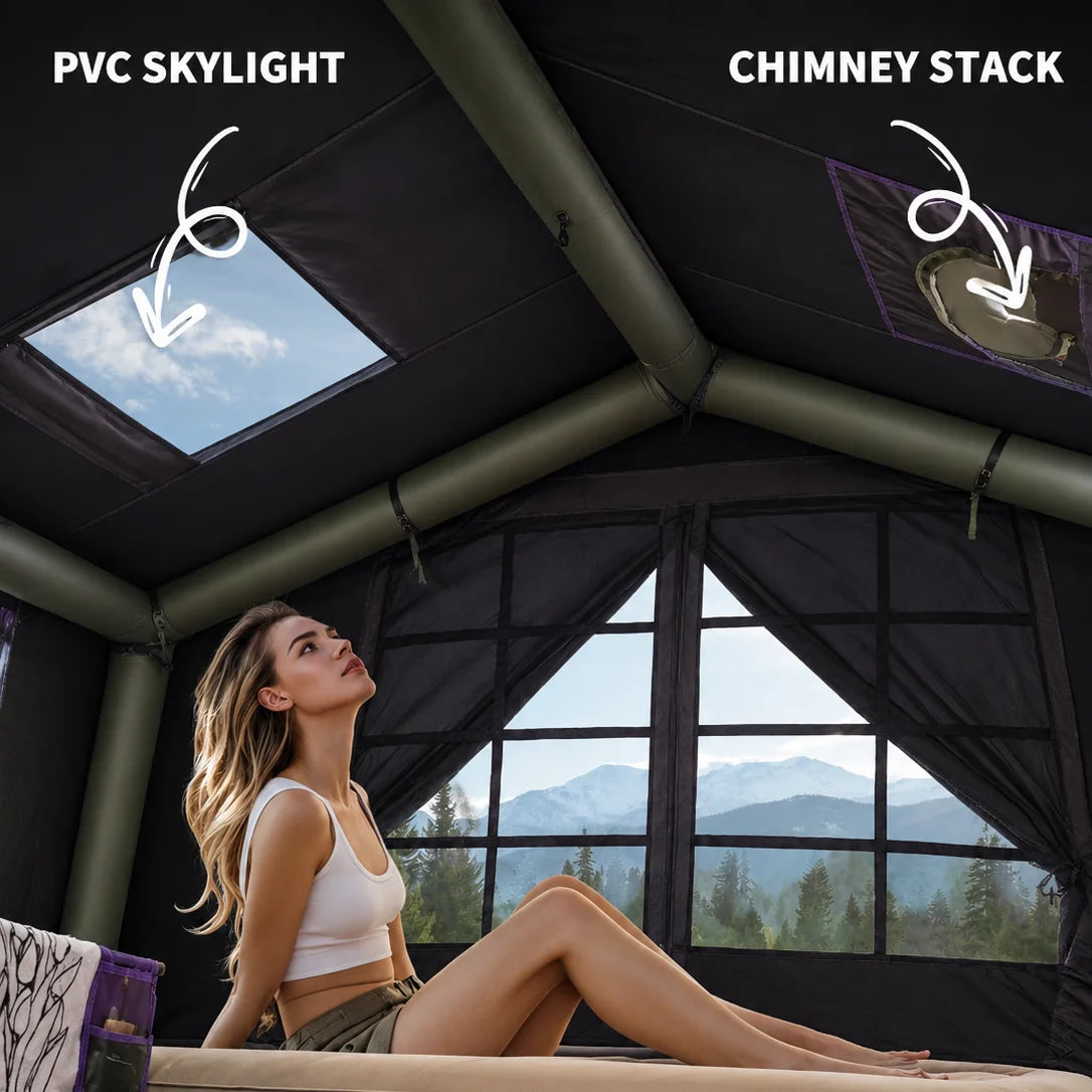 Senleeto Inflatable Camping Tent With Rain Canopy And Stove Jack