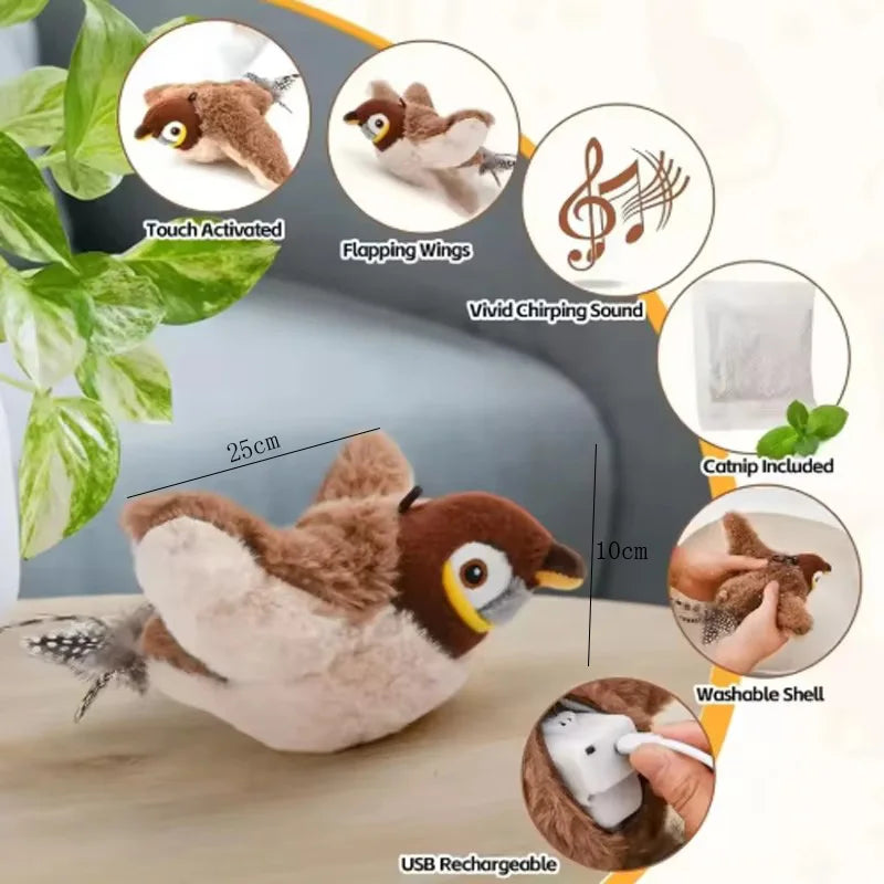 Interactive Flapping Bird Plush Cat Toy With Chirping Sound