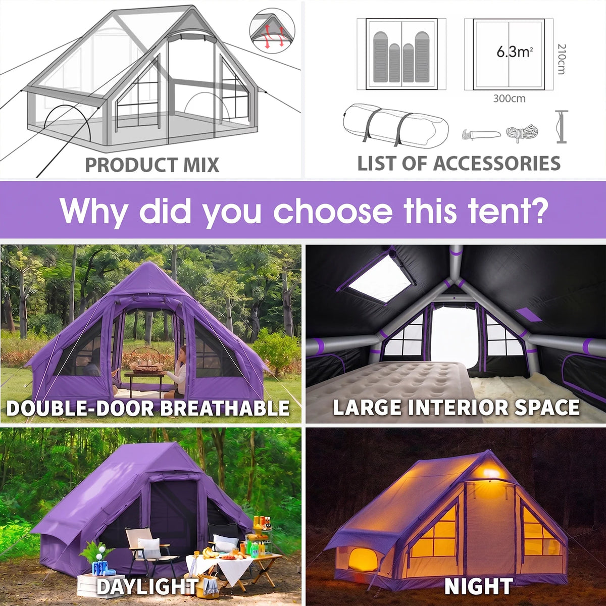 Senleeto Inflatable Camping Tent With Stove Jack Mesh Window