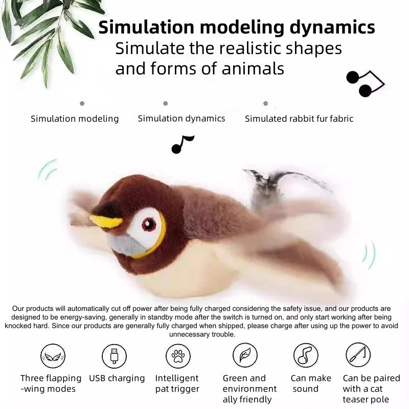 Interactive Flapping Bird Plush Cat Toy With Chirping Sound