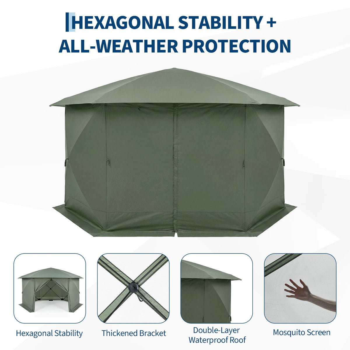 Hexagonal Double Layer Screen Canopy Outdoor Folding Shelter