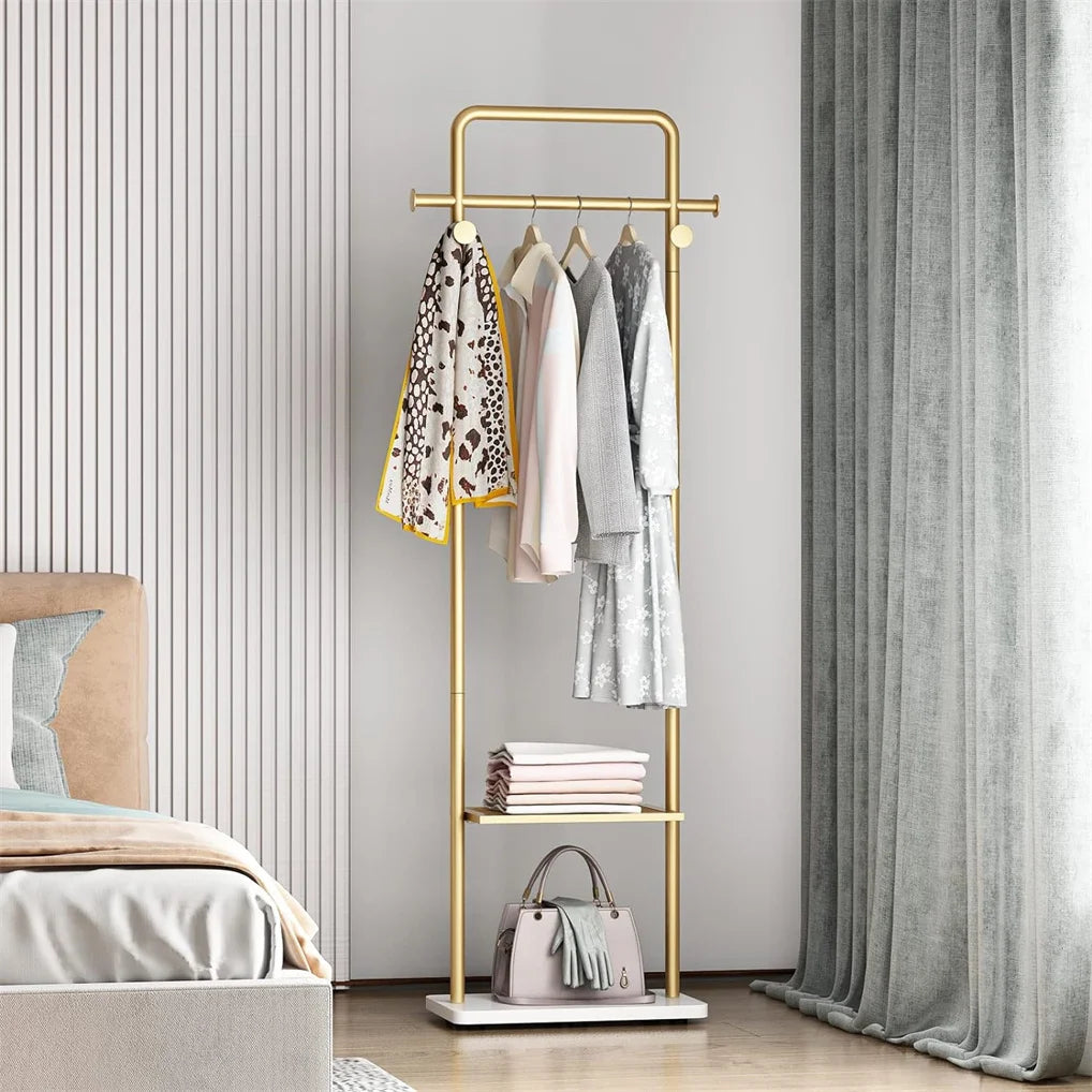 Modern Freestanding Metal Coat Rack With Polished Stone Base