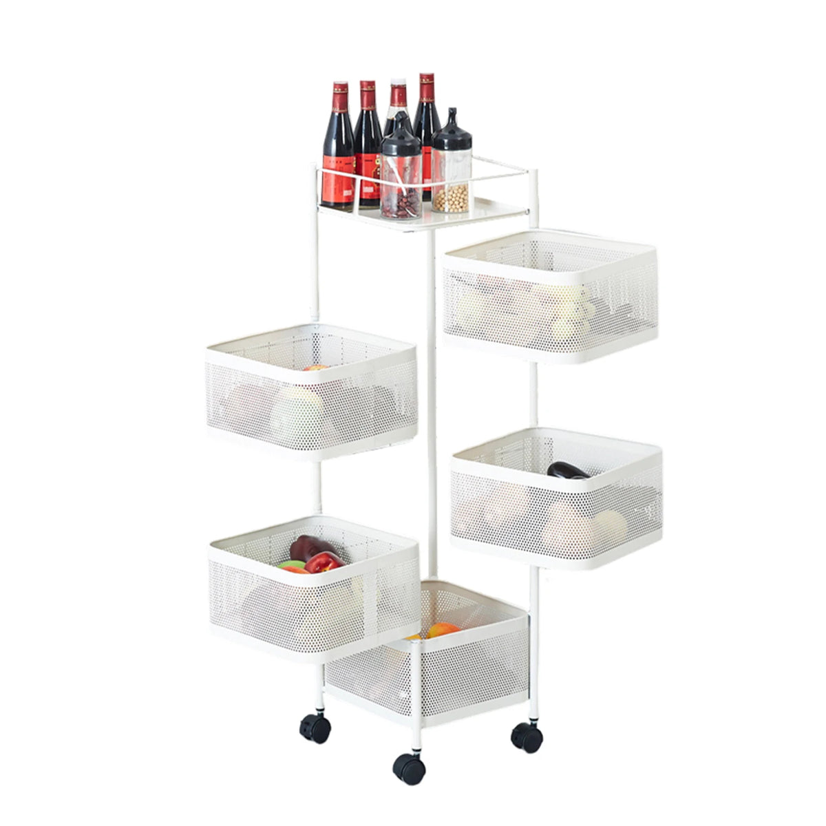 HobbyLane Rotating Metal Storage Trolley for Kitchen and Home