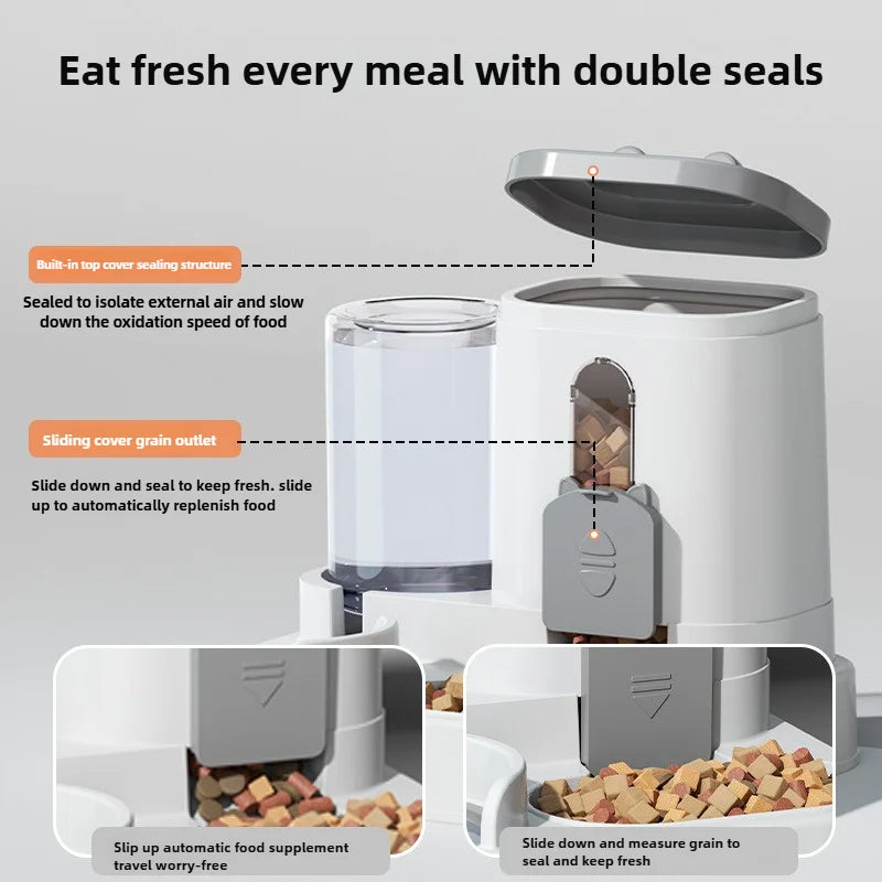 Automatic Plastic Pet Food Bowl With Water Fountain Spill Proof