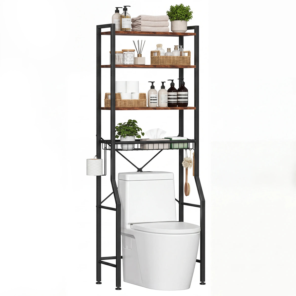 JHK Over Toilet Storage Shelf With Adjustable Rack And Hooks
