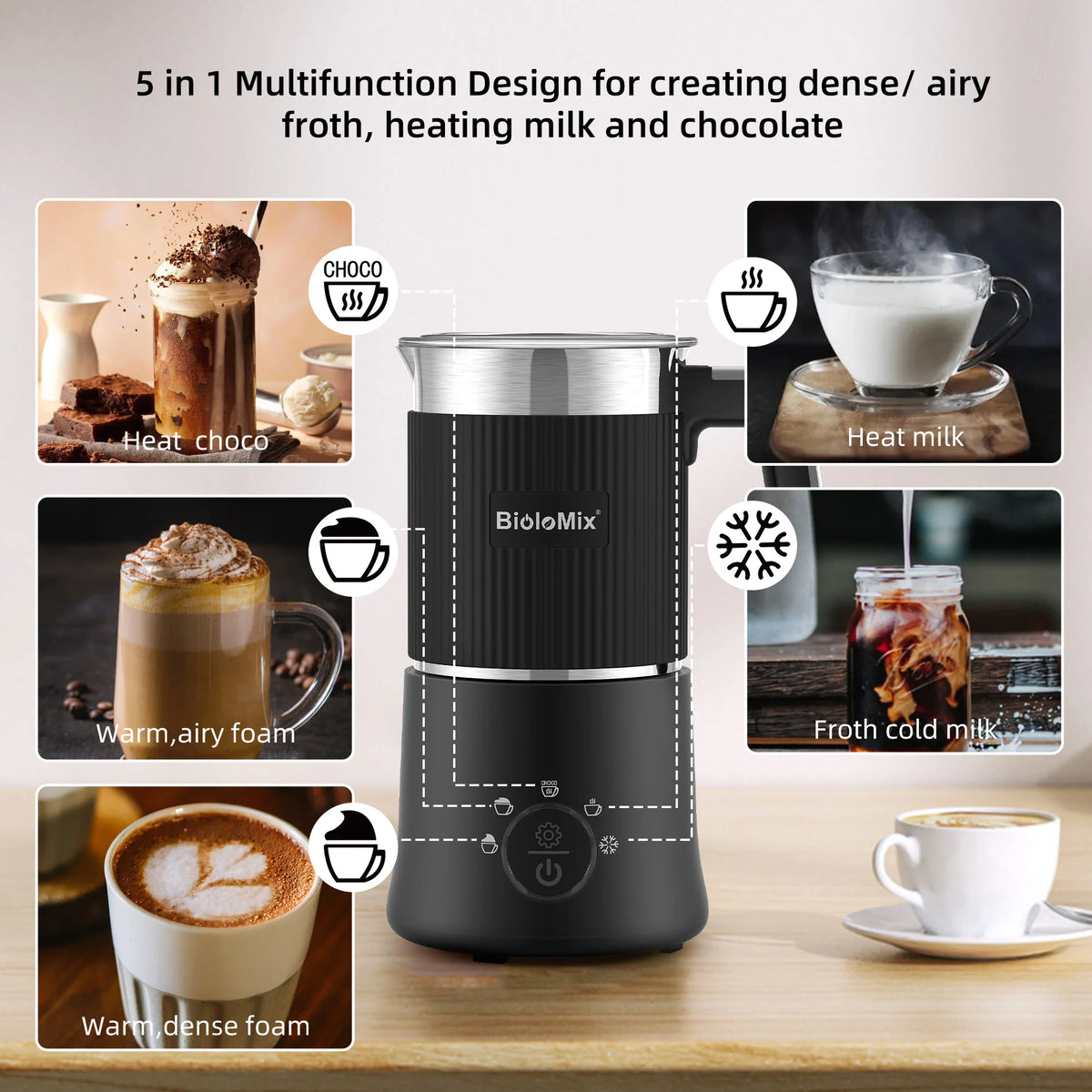 BioloMix 5-in-1 Milk Frother And Hot Chocolate Maker