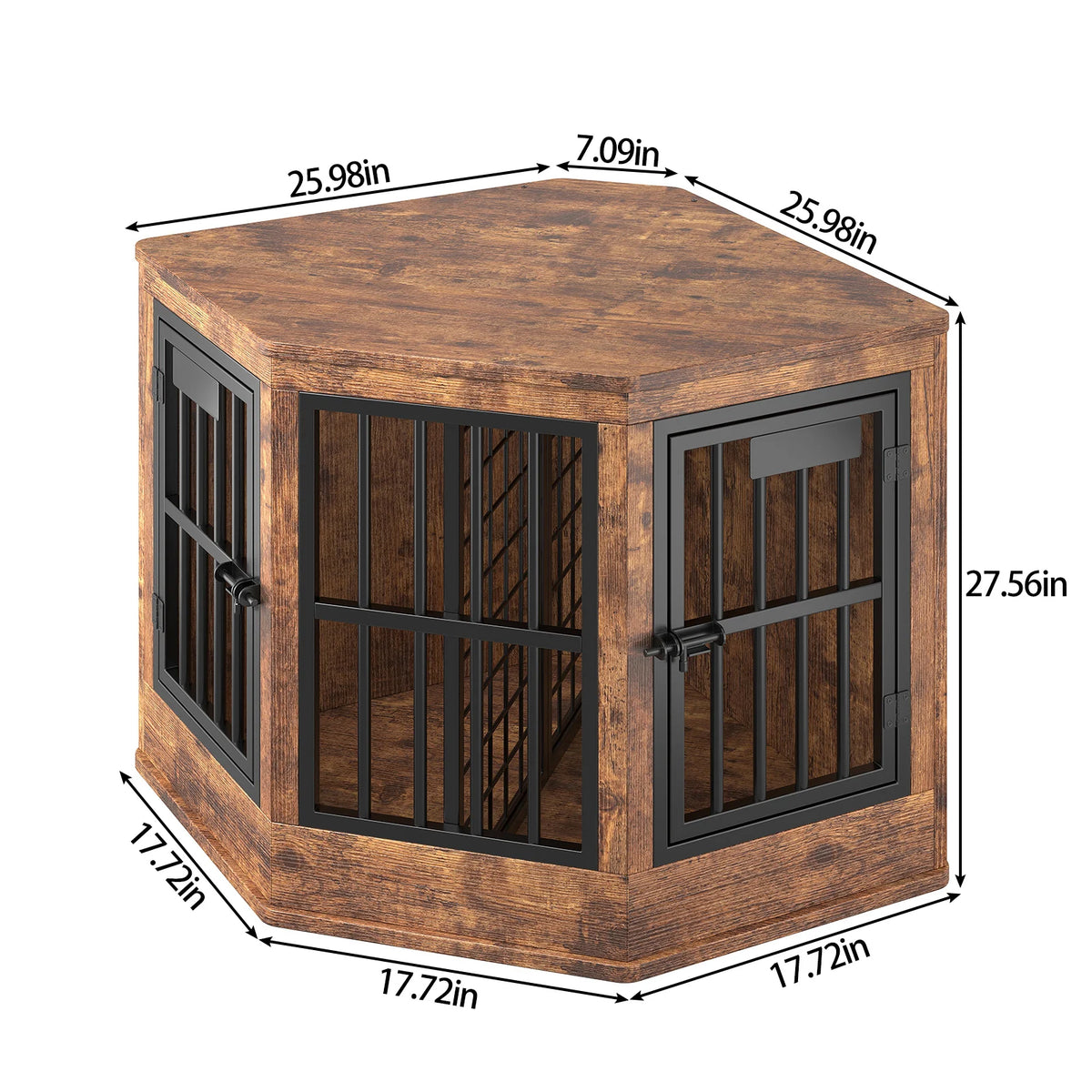 Wooden Corner Dog Crate Furniture Modern Indoor Dog Cage Decorative Pet House TV Stand for Medium and Large Sized Dogs Brown