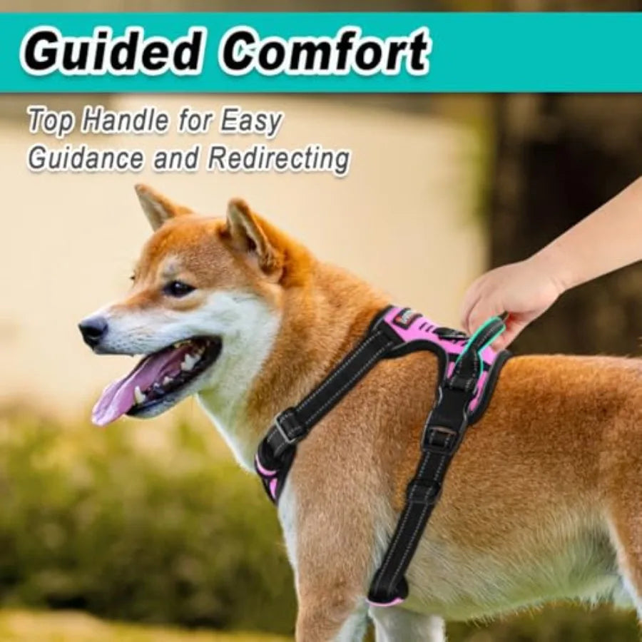 No Pull Pet Harness Dog Harness Adjustable Outdoor Pet Vest 3M Reflective Oxford Material Vest for PINK Dogs Easy Control for S