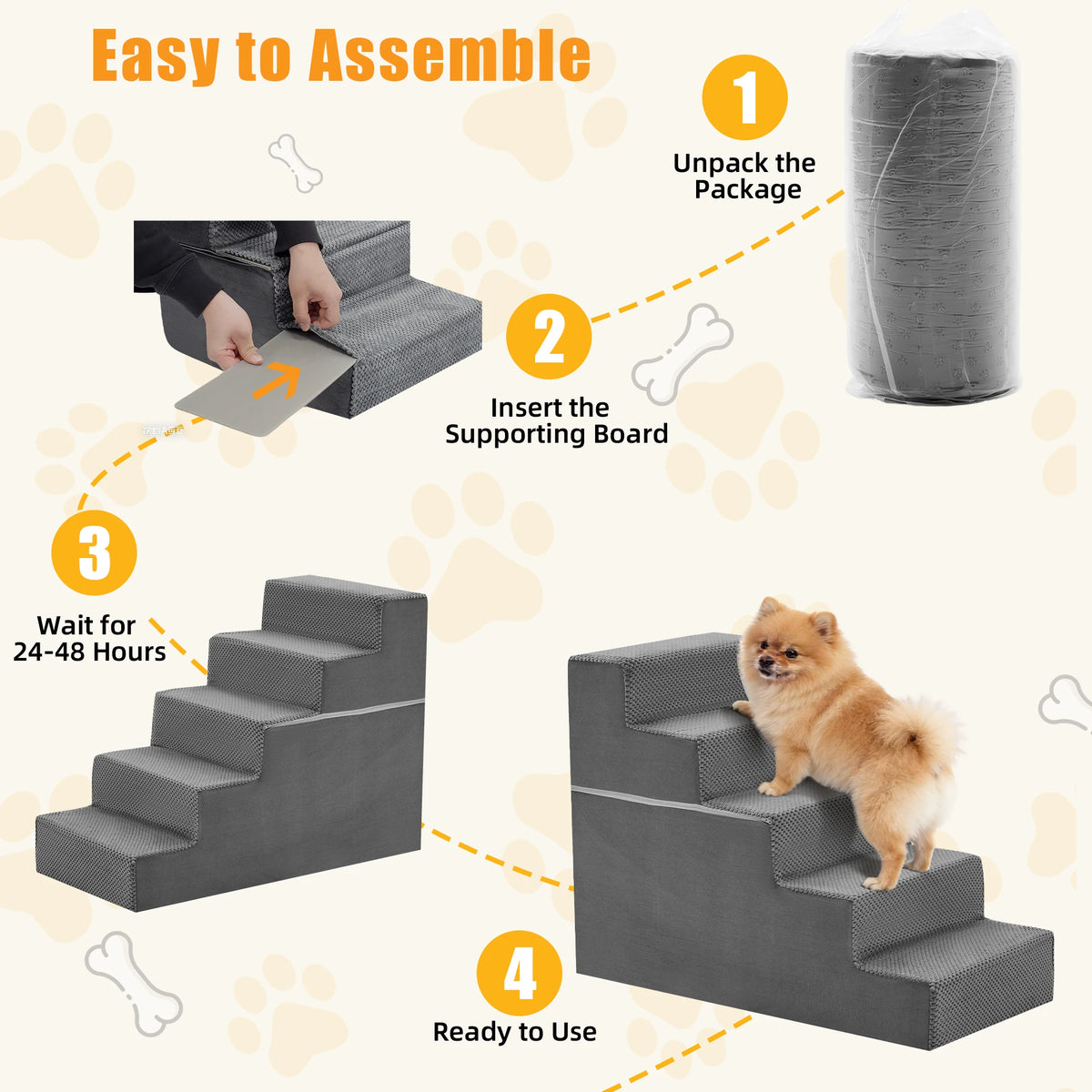 Curved Foam Dog Stairs Ramp With Non Slip Pet Steps