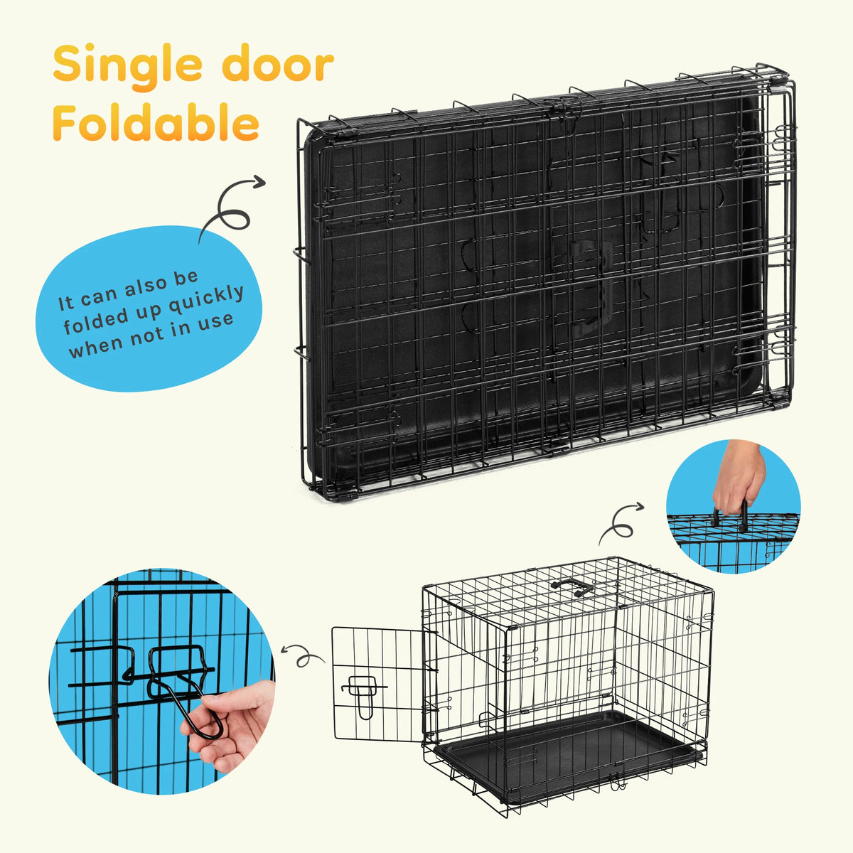 JHK Folding Metal Wire Dog Crate With Leak Proof Tray