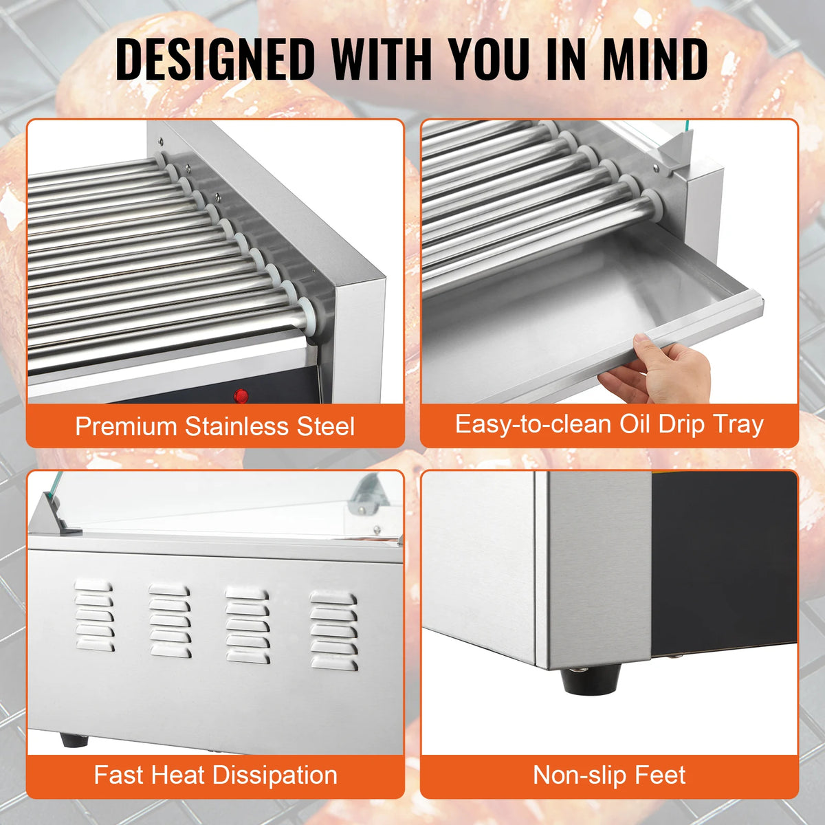SucceBuy Commercial Hot Dog Roller Electric Sausage Grill Machine