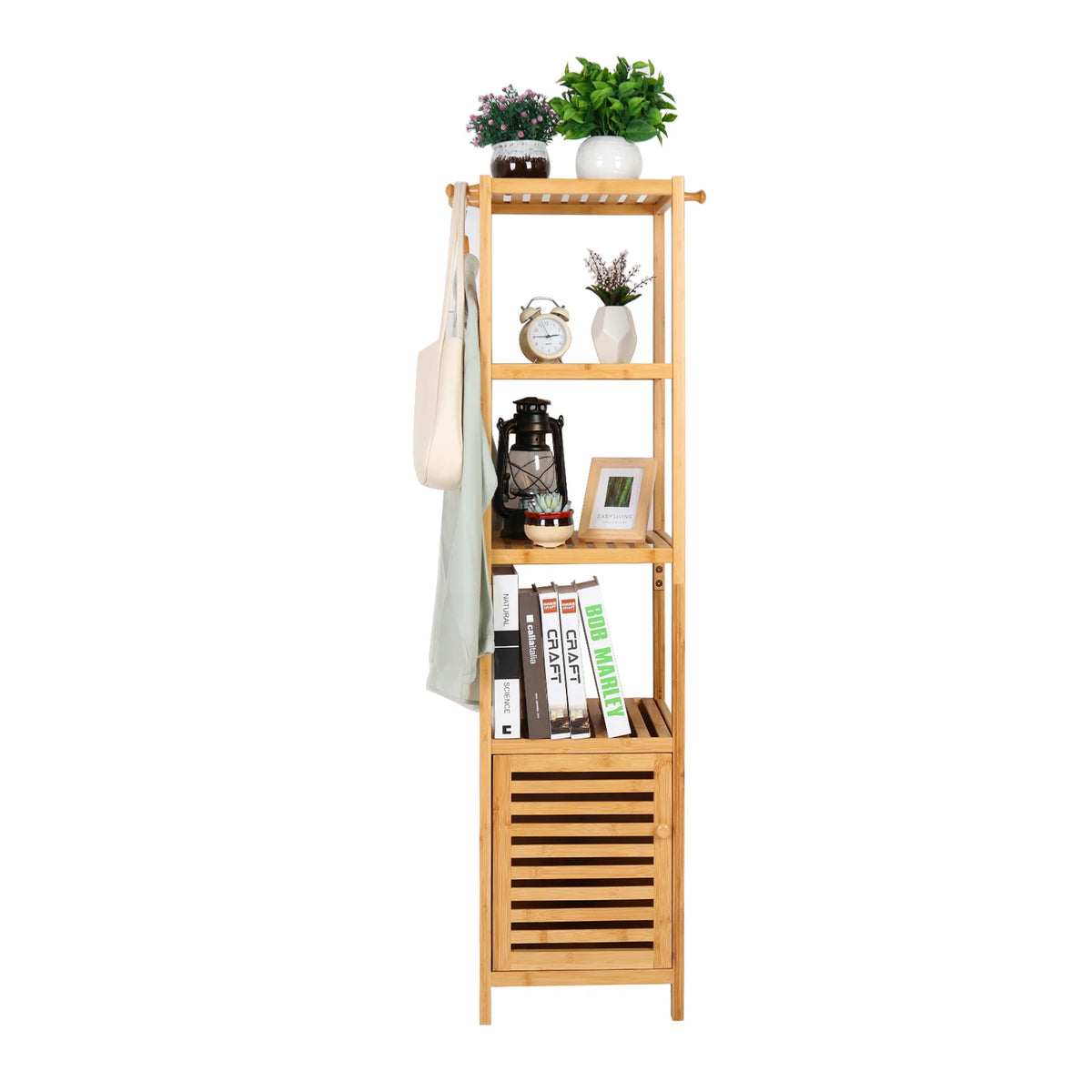 Freestanding Bamboo Bathroom Storage Cabinet With Corner Shelf Rack