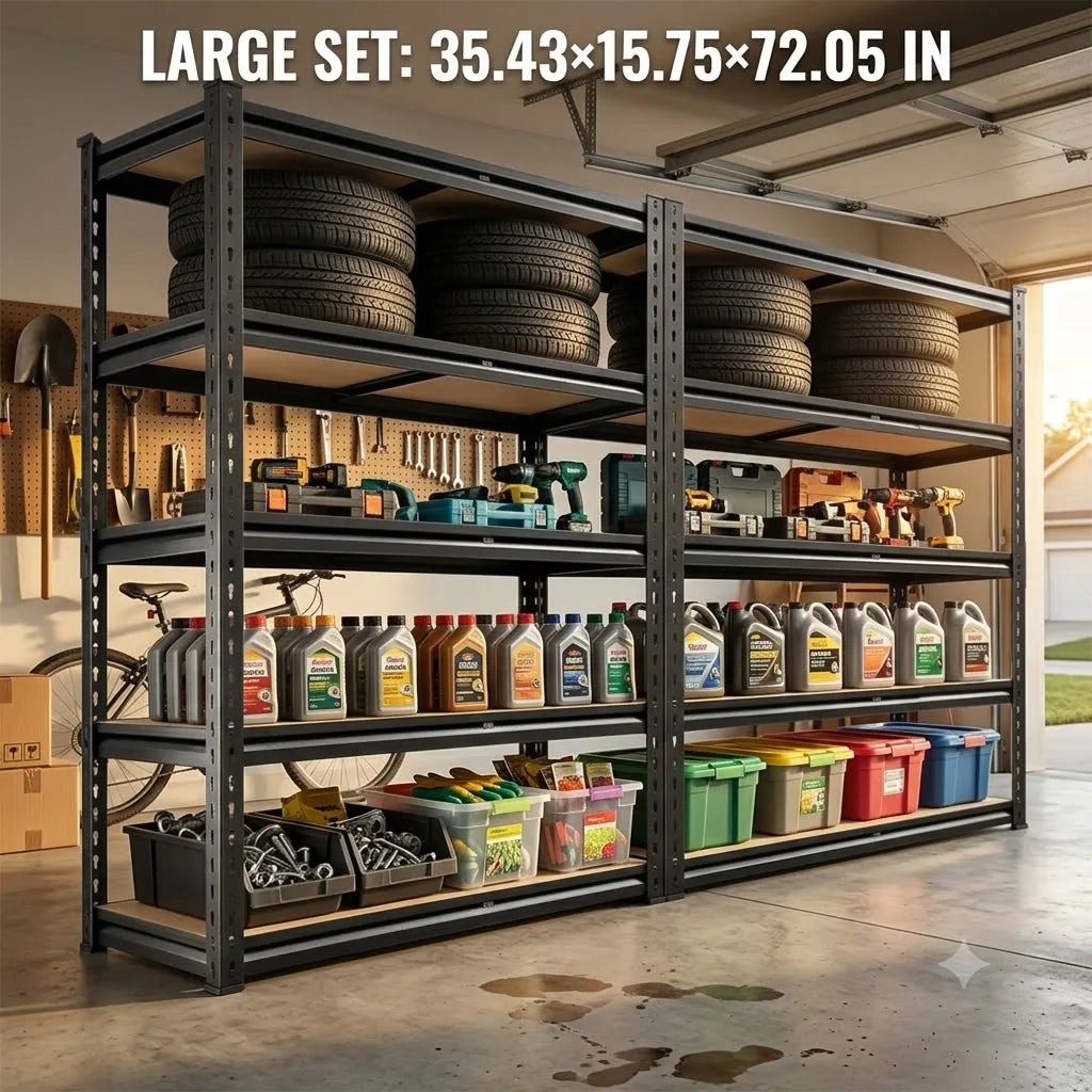 Heavy Duty Five Tier Adjustable Metal Storage Shelving Rack Set