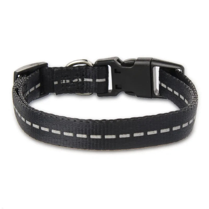 Reflective Polyester Adjustable Dog Collar, Black, Small