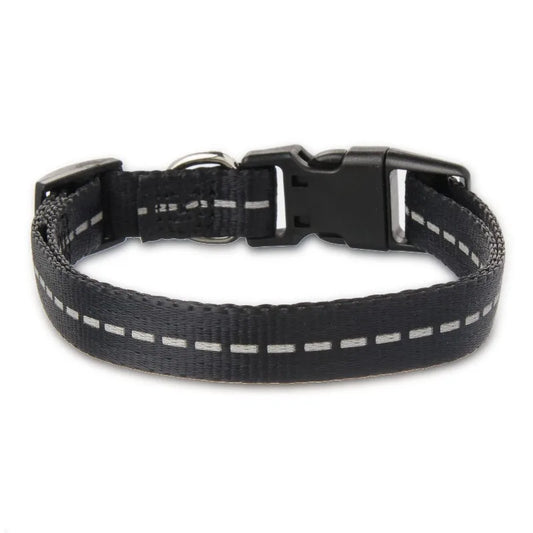 Reflective Polyester Adjustable Dog Collar, Black, Small