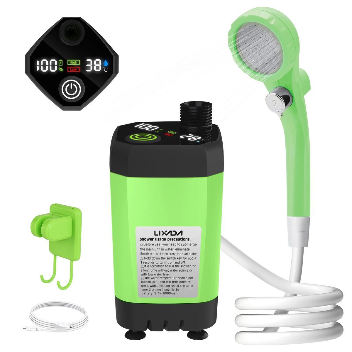 Lixada Portable Camping Shower Pump With Digital Display And Battery