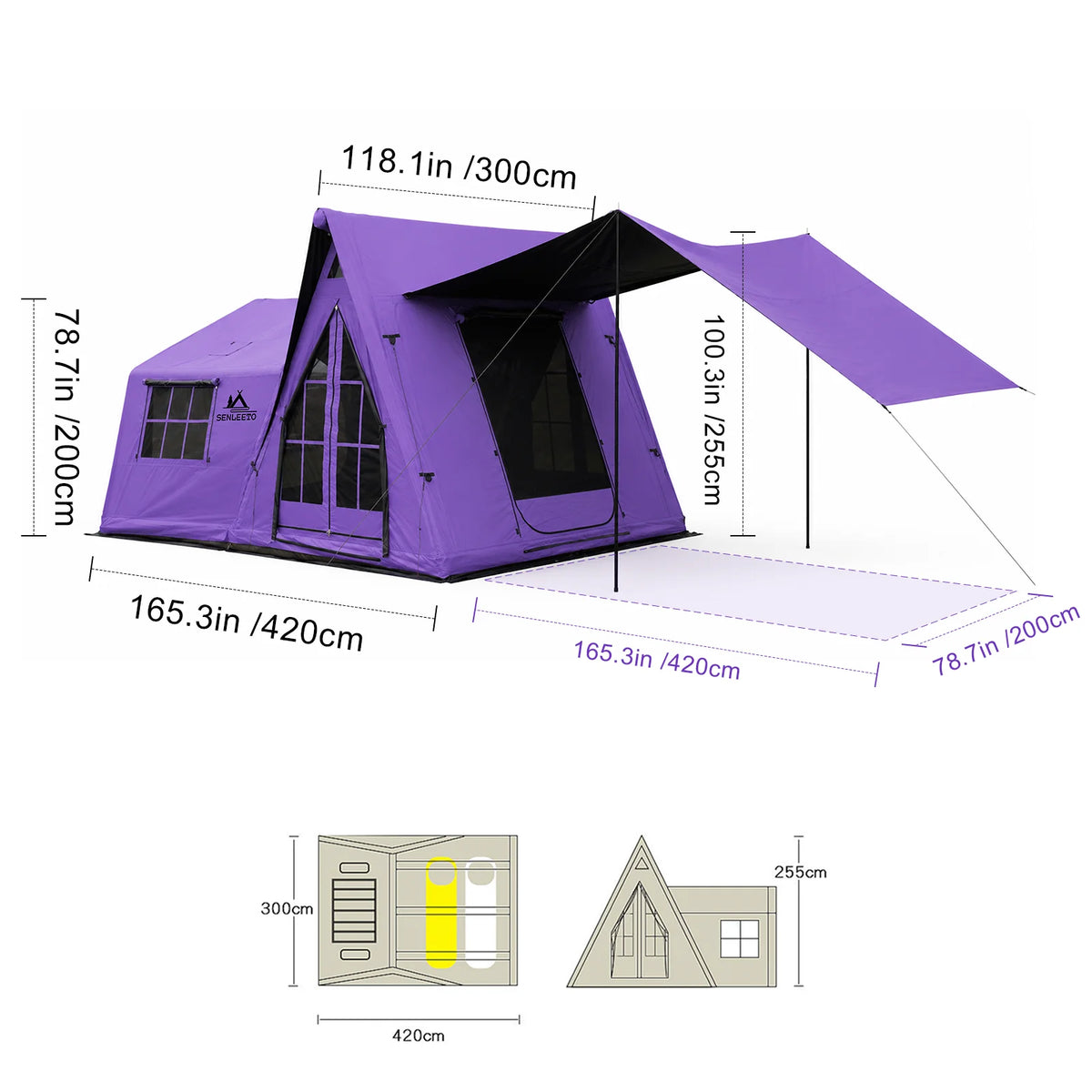 Senleeto Inflatable Camping Tent With Rain Canopy And Stove Jack