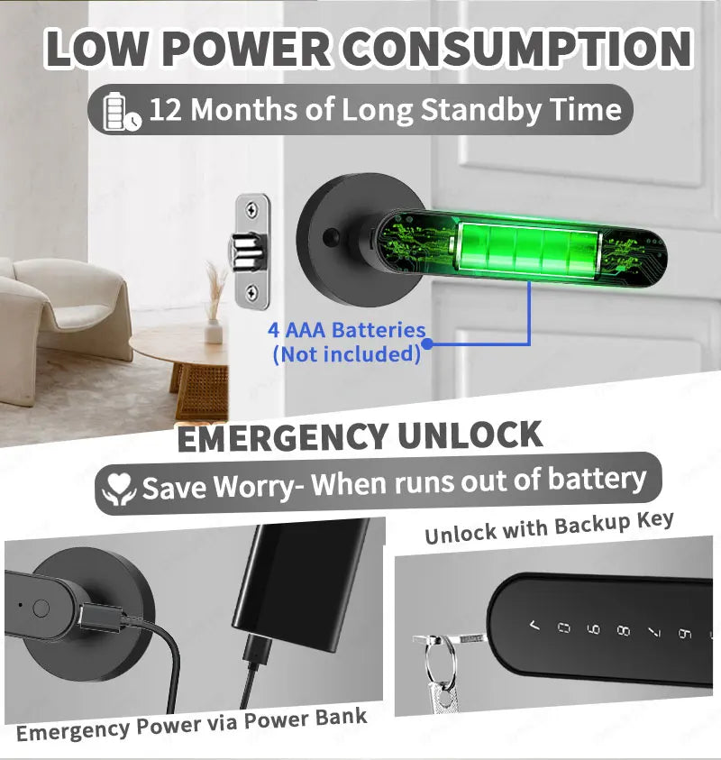 DSKDFTY Smart Lever Door Lock With Bluetooth Fingerprint Keyless Entry