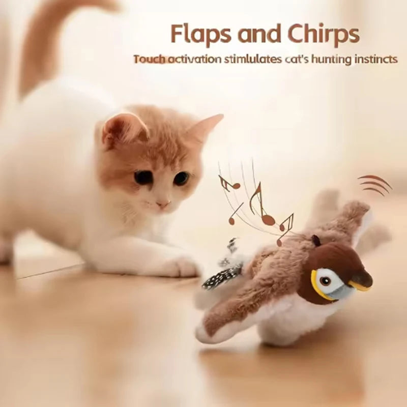 Interactive Flapping Bird Plush Cat Toy With Chirping Sound