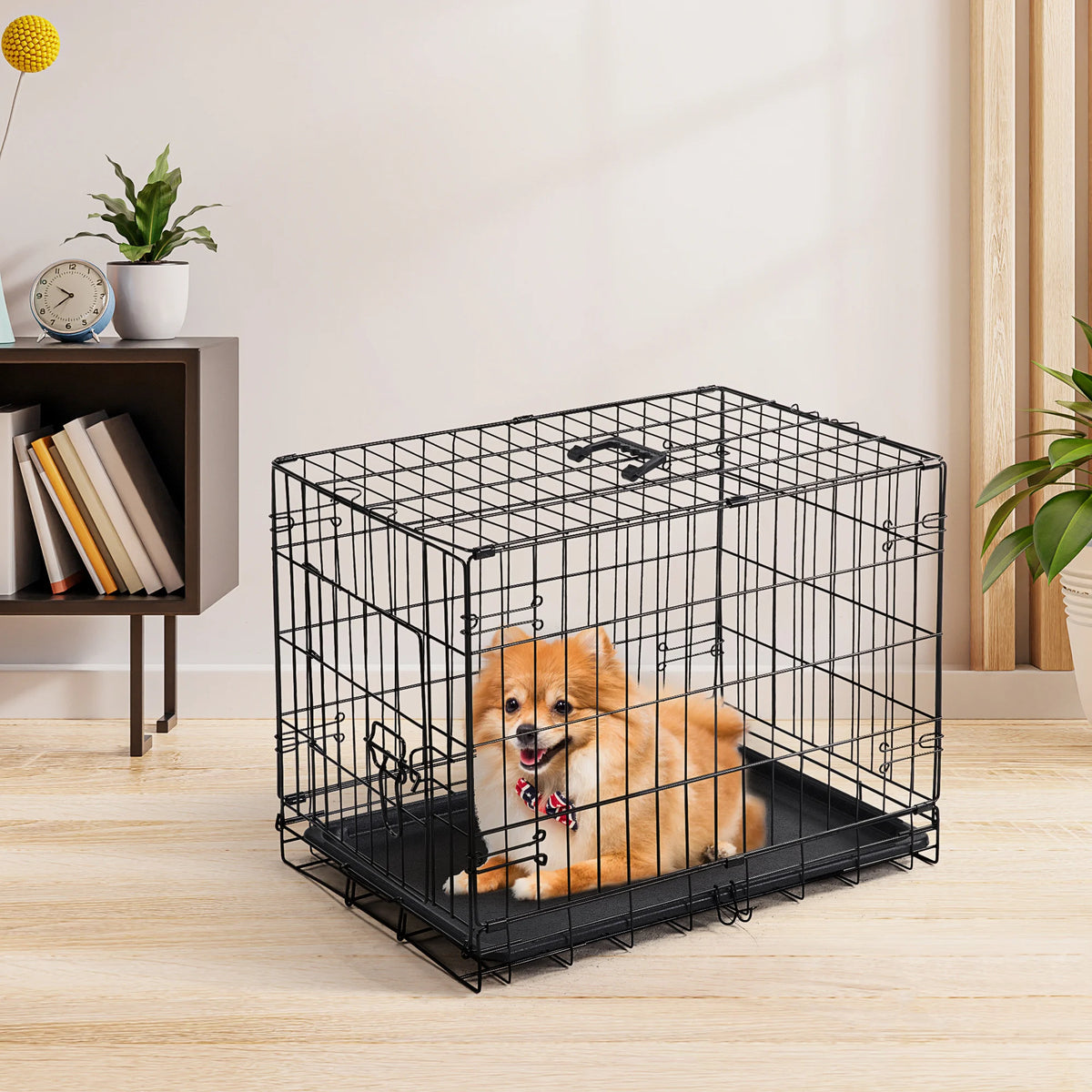 JHK Folding Metal Wire Dog Crate With Leak Proof Tray